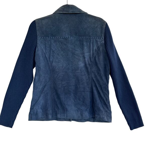 VTG Blue Suede Leather Jacket Womens M Western Knit Sleeve - Picture 2 of 11